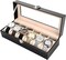 6-Slot Leather Watch Box Organizer with Glass Lid - Jewelry Storage Case, Multi-Functional Display for Men, Gift Idea (Black)